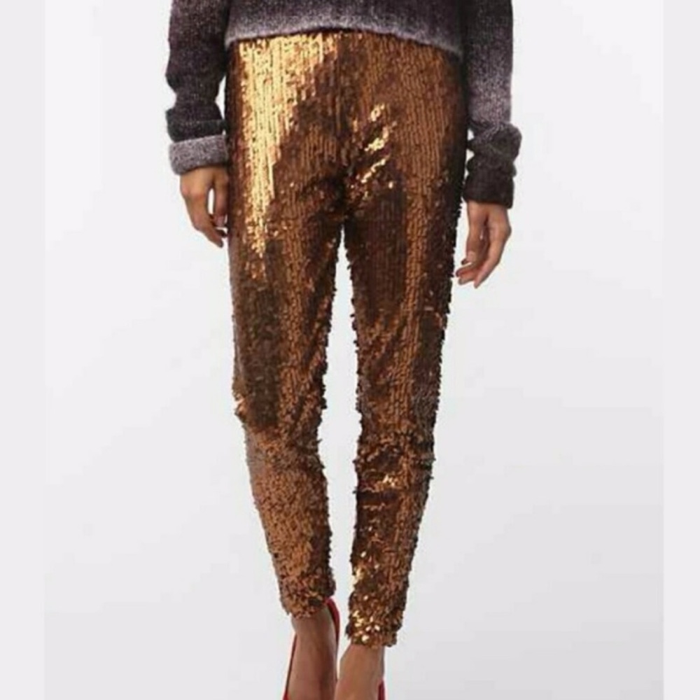 Sequin Tapered Pants in Metallic Bronze